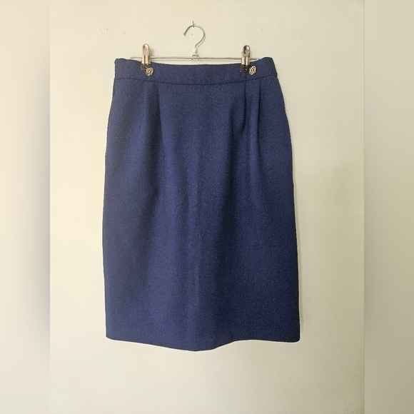 Midi skirt vintage blue with gold buttons by  Mr. K - Picture 1 of 7